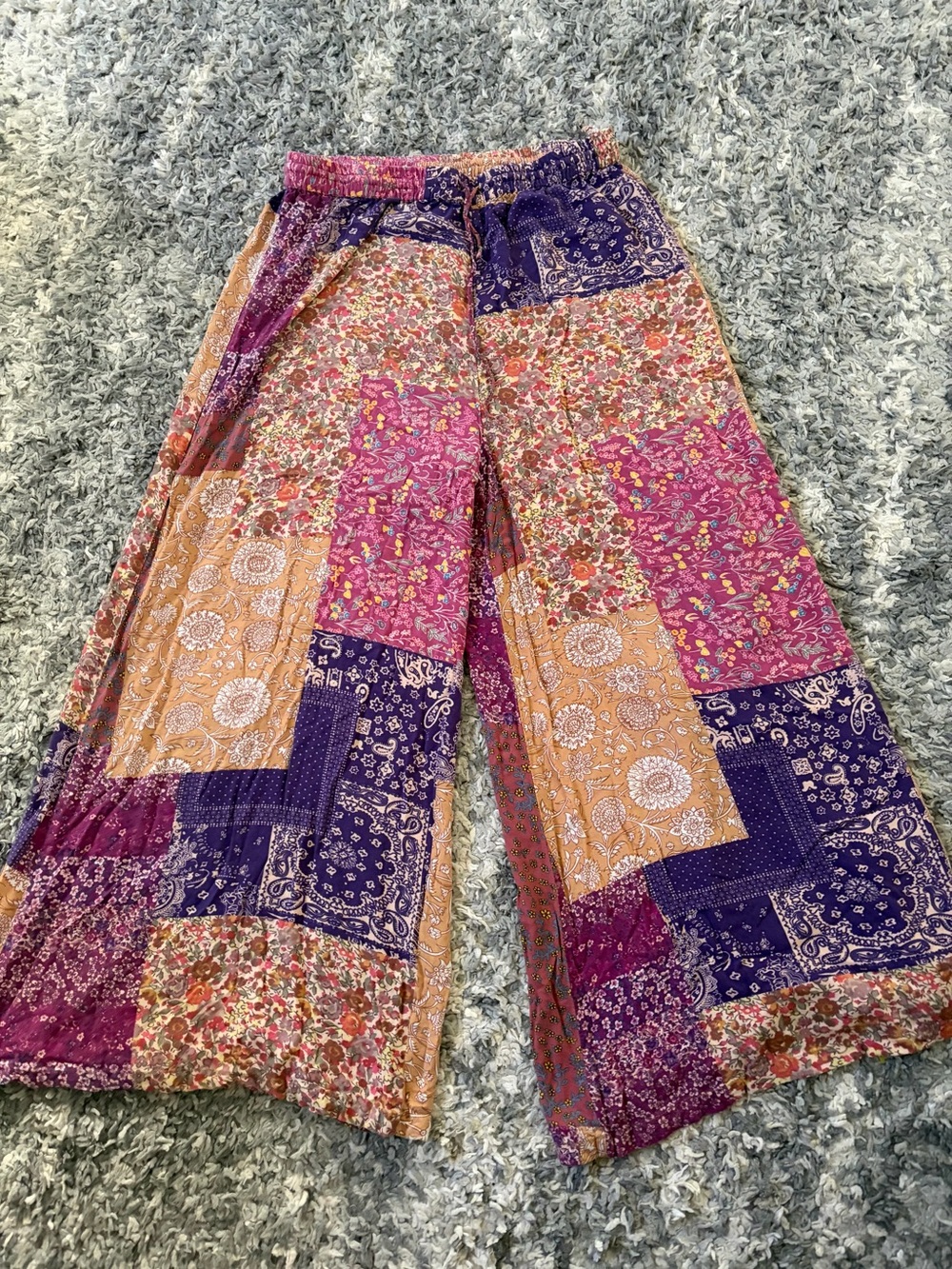Natural Life Women's Patchwork Boho Wide Leg Casual Pants Sz L